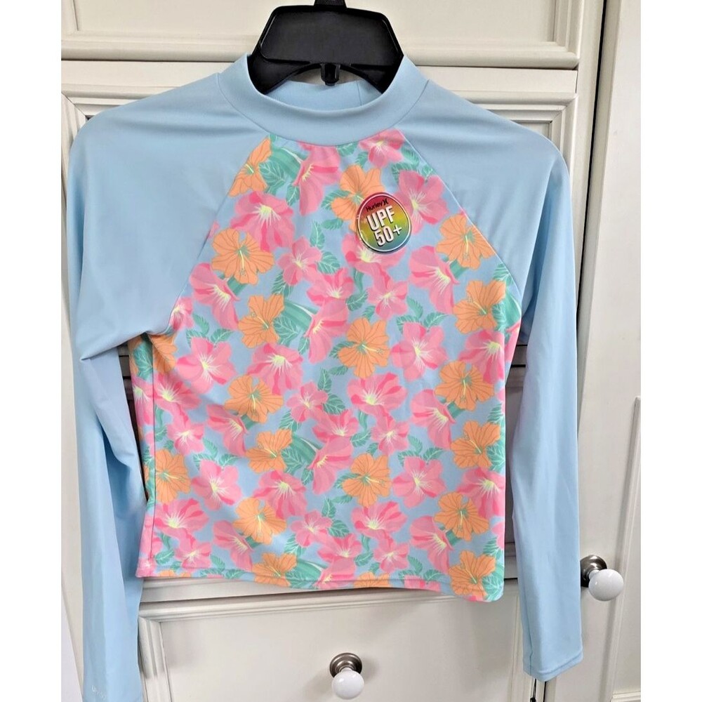 Hurley UPF 50 Long Sleeve Rash Guard Top Floral Print Size 14 NWT
